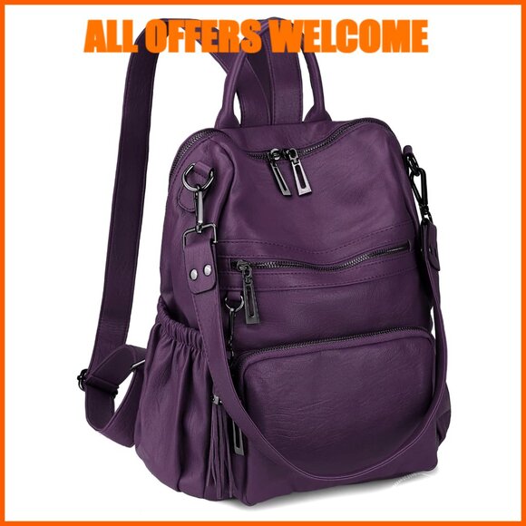 Handbags - Faux Leather Travel Backpack Purse Convertible Tassel Shoulder Bag
